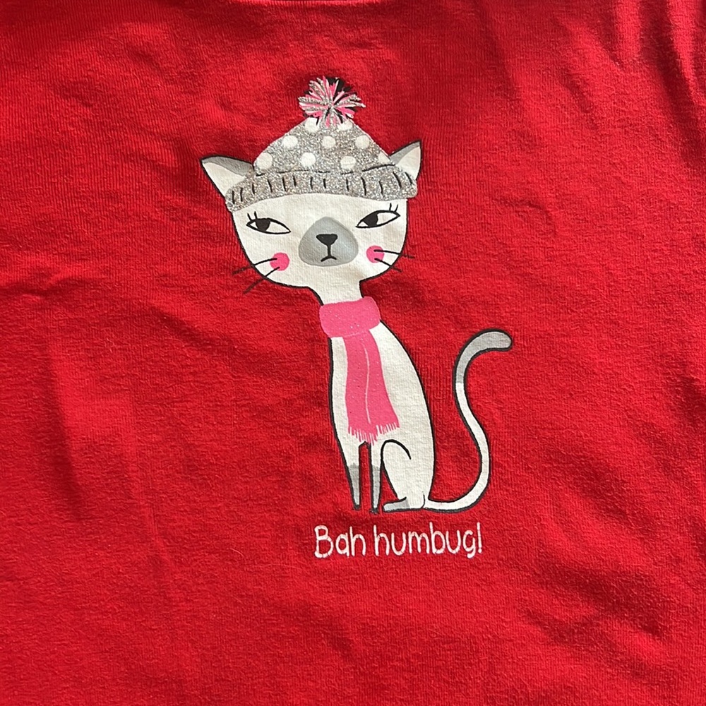 Gymboree Christmas Cat Red Cotten Tee with Sparkle Glitter Details